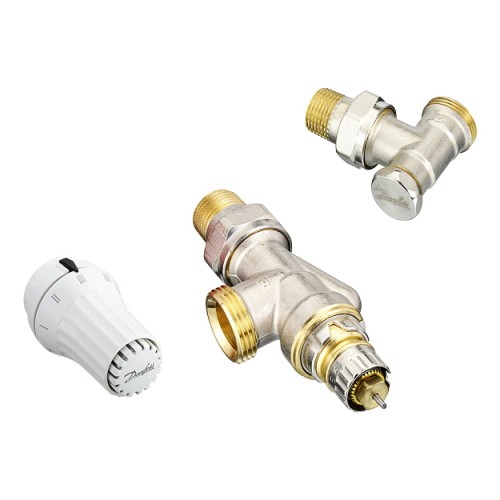 Danfoss - 013G2205 - Комплект радиаторного терморегулятора RAE, RA-N угловой горизонтальный (UK), RLV-S угловой, Ду 15 мм, наружная резьба
