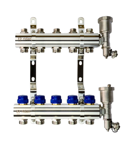 Ridan - 088U0705R - Комплект коллекторов FHF-5R set с кронштейнами и торцевыми секциями с автоматическими воздухоотводчиками, 5 контуров