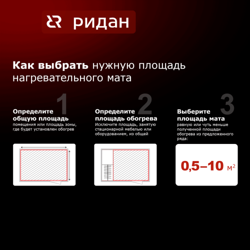 Ridan - 21RT0434R - Нагревательный мат Ридан TF-200 2,5 м² (0,5 х 5,0 м)