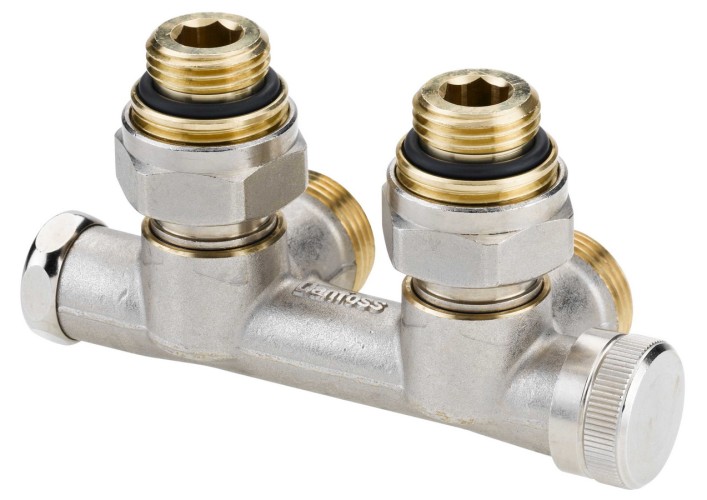 Danfoss - 003L0242 - Клапан запорный угловой с функцией дренажа, с переходниками, G3/4" x G1/2"