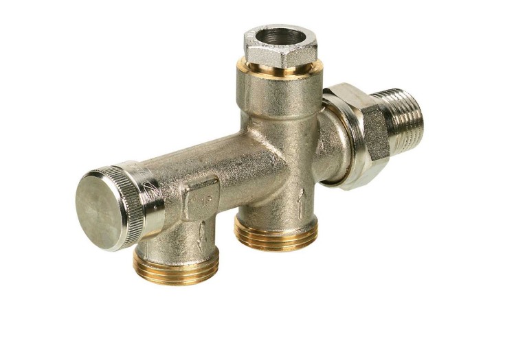 Danfoss - 013G3367 - Присоединительная деталь RA-K с запорным краном, для нижнего подключения трубопроводов