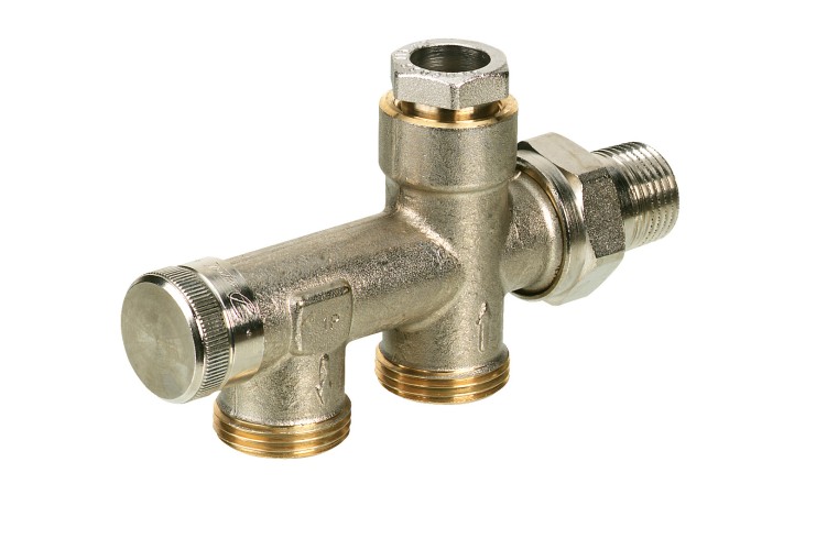 Danfoss - 013G7041 - Присоединительная деталь с запорным краном, для нижнего подключения трубопроводов