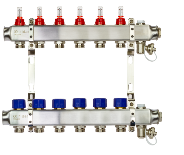 Ridan - 088U0956R - Комплект коллекторов SSM-6RF set с расходомерами и кронштейнами, 6 контуров