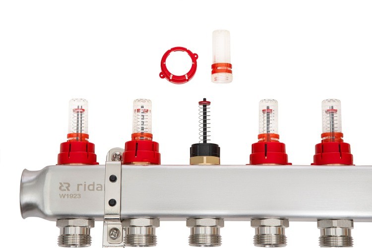 Ridan - 088U0958R - Комплект коллекторов SSM-8RF set с расходомерами и кронштейнами, 8 контуров