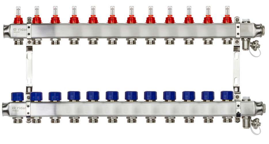 Ridan - 088U0962R - Комплект коллекторов SSM-12RF set с расходомерами и кронштейнами, 12 контуров