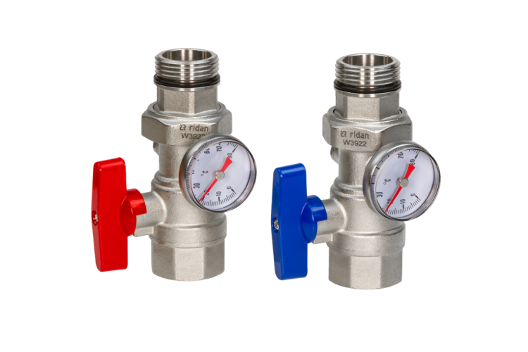 Ridan - 088U0822R -  Комплект шаровых кранов DN25 с термометром тип R-BV
