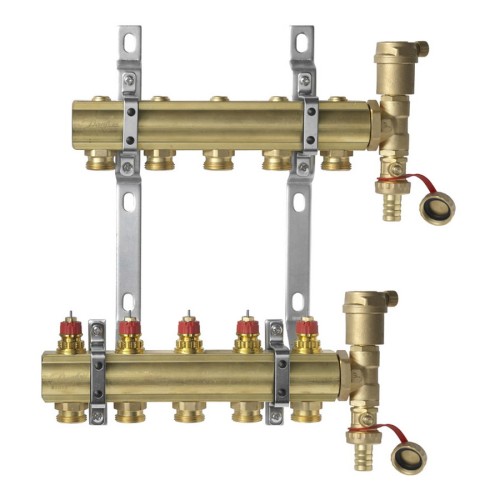 Danfoss - 088U0705 - Комплект коллекторов FHF-5 set с кронштейнами и воздухоотводчиками, 5 контуров
