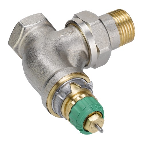 Danfoss - 013G7713 - Клапан RA-DV для двухтрубной насосной системы отопления Угловой, никелированный dy 15