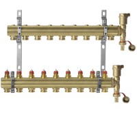 Danfoss - 088U0709 - Комплект коллекторов FHF-9 set с кронштейнами и воздухоотводчиками, 9 контуров