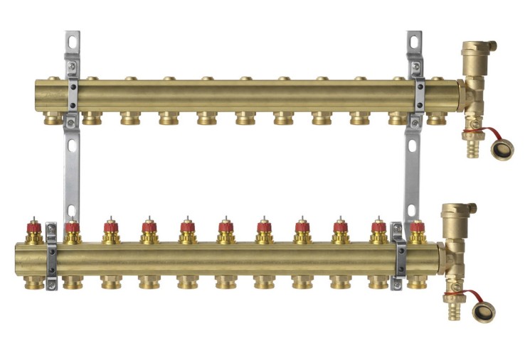 Danfoss - 088U0711 - Комплект коллекторов FHF-11 set с кронштейнами и воздухоотводчиками, 11 контуров