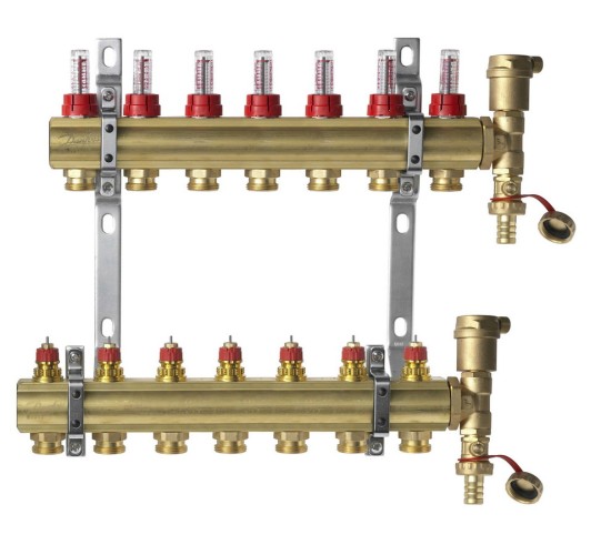 Danfoss - 088U0727 - Комплект коллекторов FHF-7F set с расходомерами, кронштейнами и воздухоотводчиками, 7 контуров