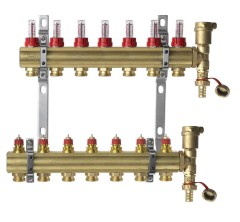 Danfoss - 088U0727 - Комплект коллекторов FHF-7F set с расходомерами, кронштейнами и воздухоотводчиками, 7 контуров