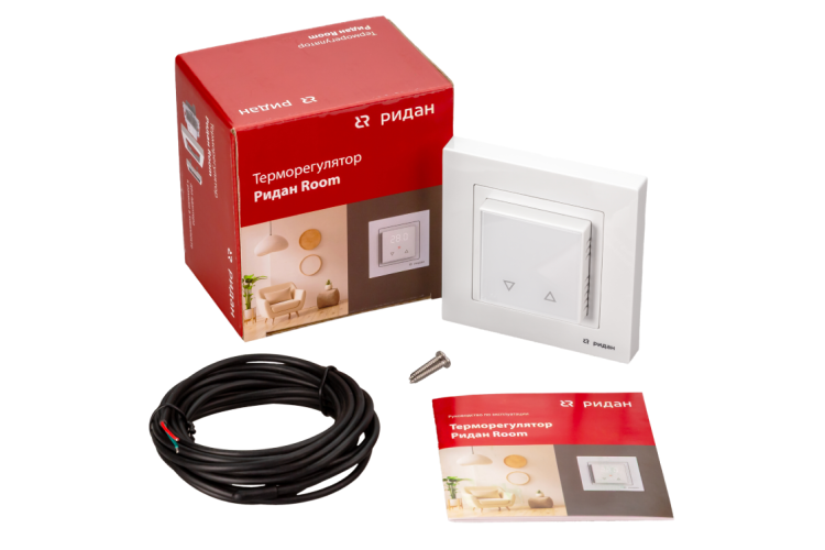 Ридан - 21RT0103R - Терморегулятор Ridan Room, белый, IP 21, размеры 84 x 84 x 50 мм, диапазон регулирования температуры 5...40 °С